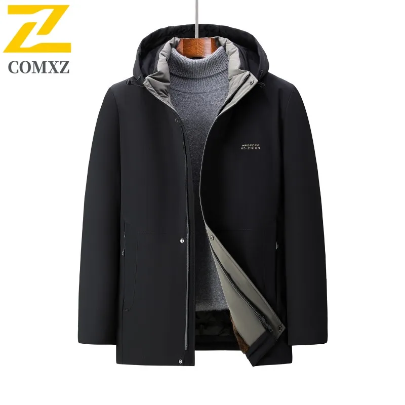 COMXZ Warm katoenen gewatteerde jas Afneembare hoed Thicke Work Fashion Klassieke gewatteerde jas 2025, Reizen Winddicht Heren Winterjas