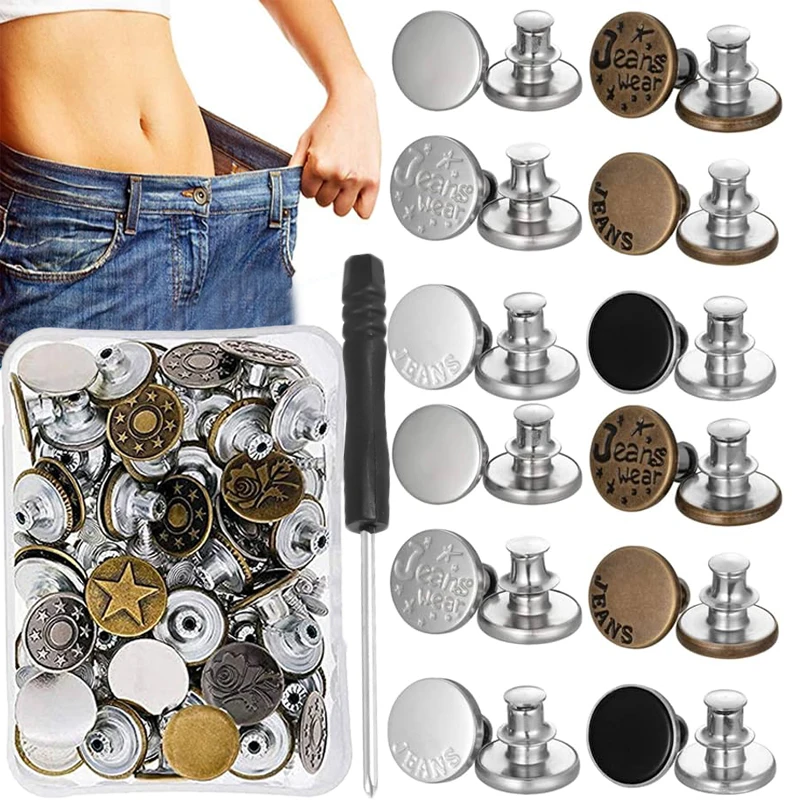 10Pcs Detachable Jeans Screw Button Snap Fastener Pant Pins Nail Free Jeans Adjustable Waist Alloy Buckles Sewing Accessories