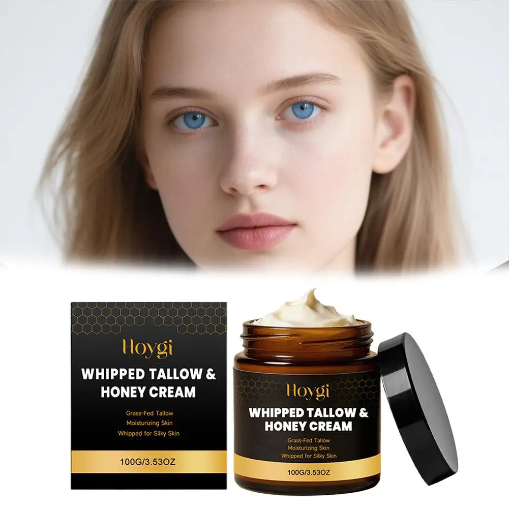 Whipped Tallow Honey Cream Grass-Fed Tallow Hydrating Nourishing Skin Cream 100g Silky Face Body Skin Brightening Moisturizer