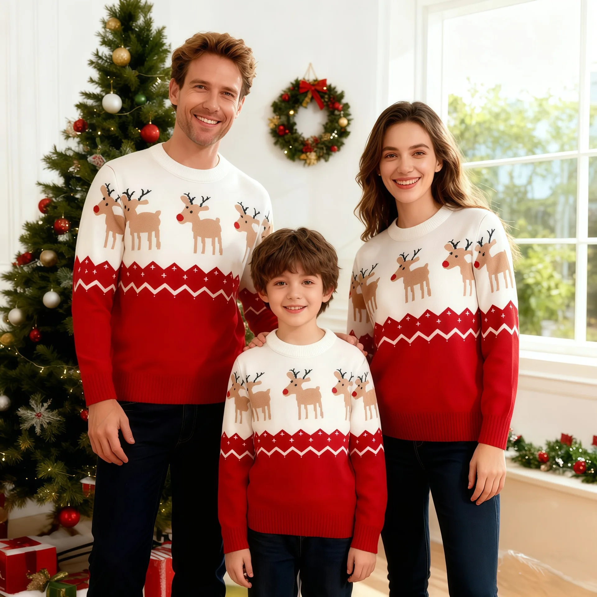 

Christmas Family Matching Sweater Full Sleeve Warm Soft Jacquard Pullover Adults Kids Knitted Jumpers Christmas Look Knitwear