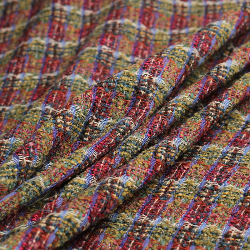 

Red/Green Lattice Wool Yarn-Dyed Braided Tweed Fabric For Women Autumn Jacket Dress Suit Coat Handbag DIY Cloth Sewing Material