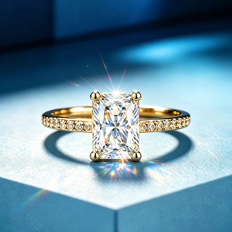 Verstellbarer Smaragdschliff-Ring mit Moissanit-Edelstein, S925 Sterlingsilber, Diamanttester-geprüft, funkelnder 18K Gold Herrenring – Detail 8