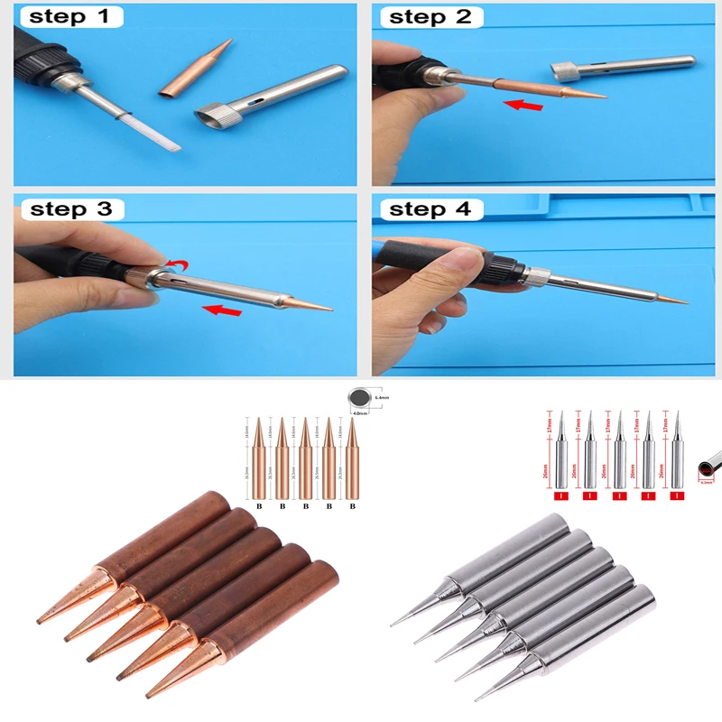 

5pcs Silver Solder Iron Tips Set Welding Equipment Accessories Lead-free Pure Copper 900M-T-B For Soldering Station