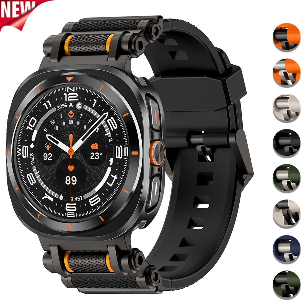    Capa de Metal + Pulseira de Silicone para Samsung Galaxy Watch Ultra 47mm, Faixa Esportiva Macia, Protetor de Tela Duro, Acessórios para Smartwatc