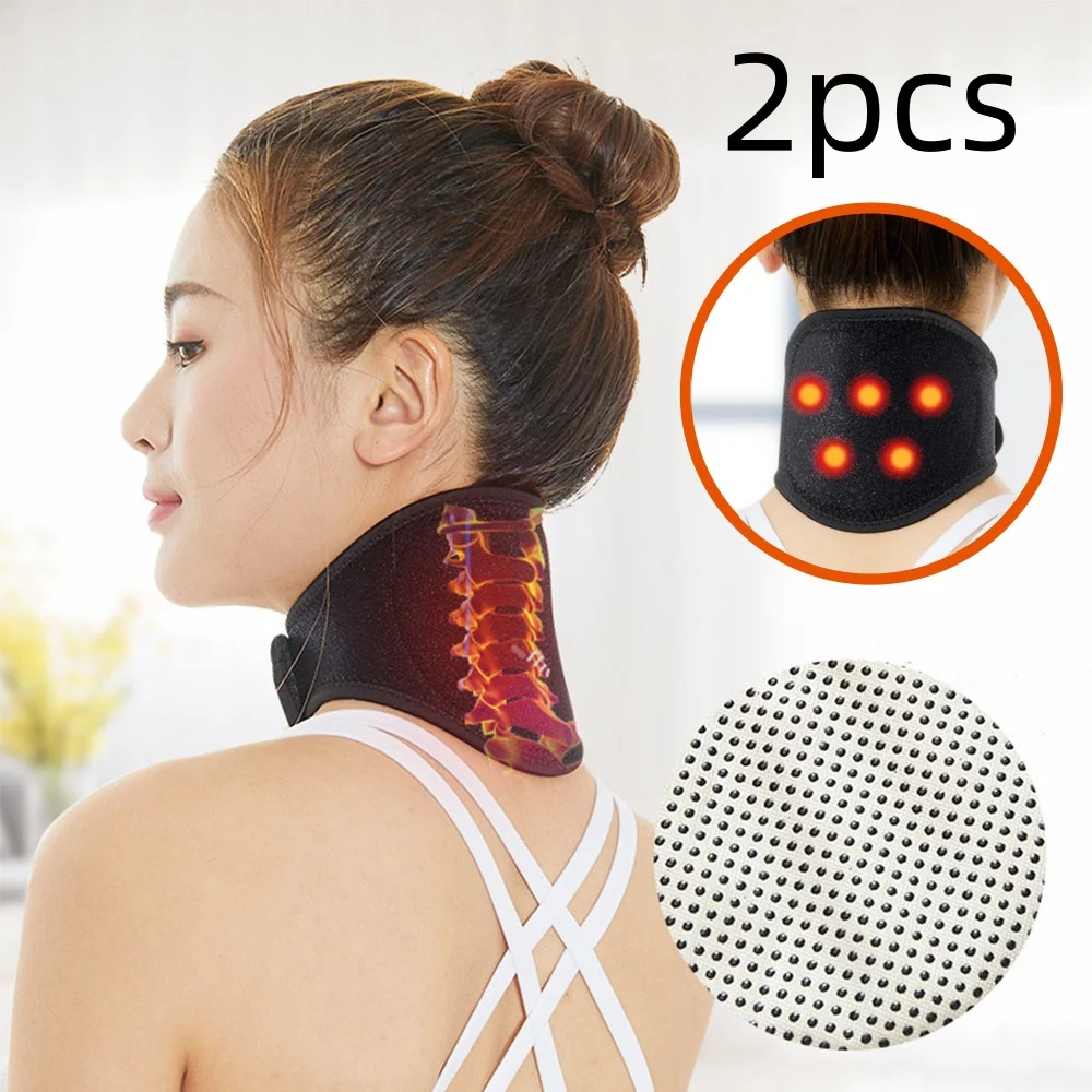 

2pcs Cervical Pain Relief Heat Pad Self Heating Magnetic Neck Support Brace Collar Tourmaline Far Infrared Personal Neck Care