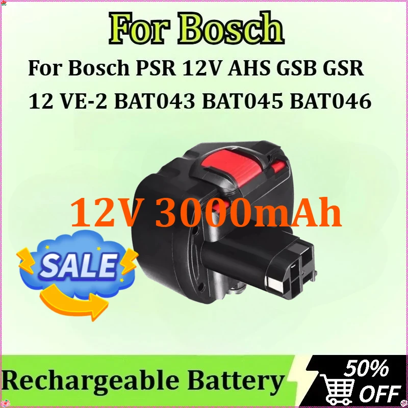 

New 12V 3Ah Nickel-cadmium Rechargeable Battery for Bosch PSR 12V AHS GSB GSR 12 VE-2 BAT046 BAT043 BAT045 Battery Packs