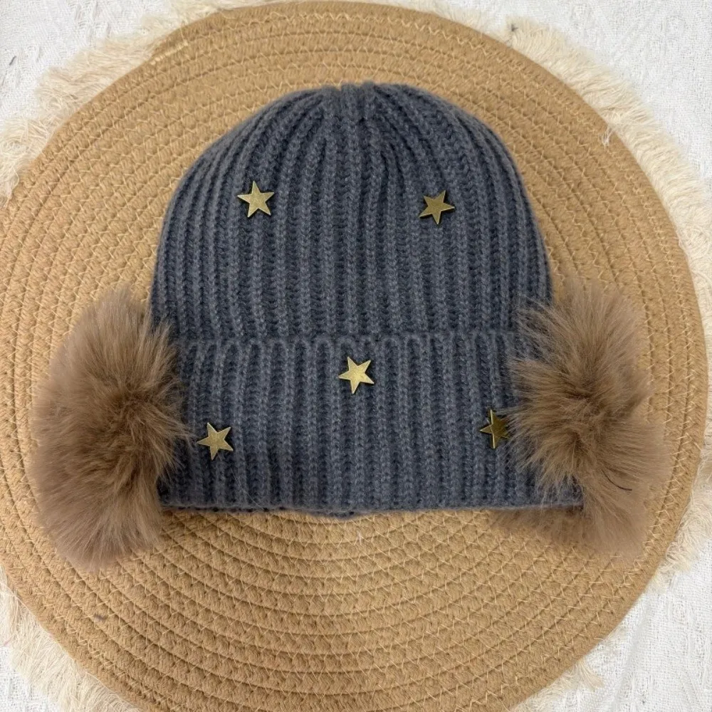 Weiche, winddichte, gestrickte Mütze mit Sternenmuster, gestricktes Design mit Umschlag, winddichte Kappe, koreanischer Stil, wärmend, Damen, warme Mütze, ideal für Reisen. – Detail 5