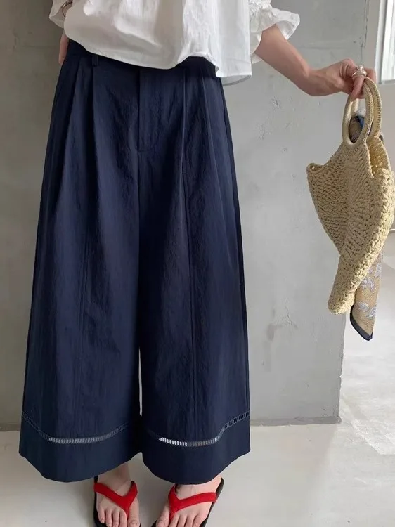 

Женские брюки с высокой талией и широкими штанинами, свободные, повседневные, универсальные, с эффектом стройности, летние, укороченные (7/8), в корейском стиле, для офиса и повседневной носки