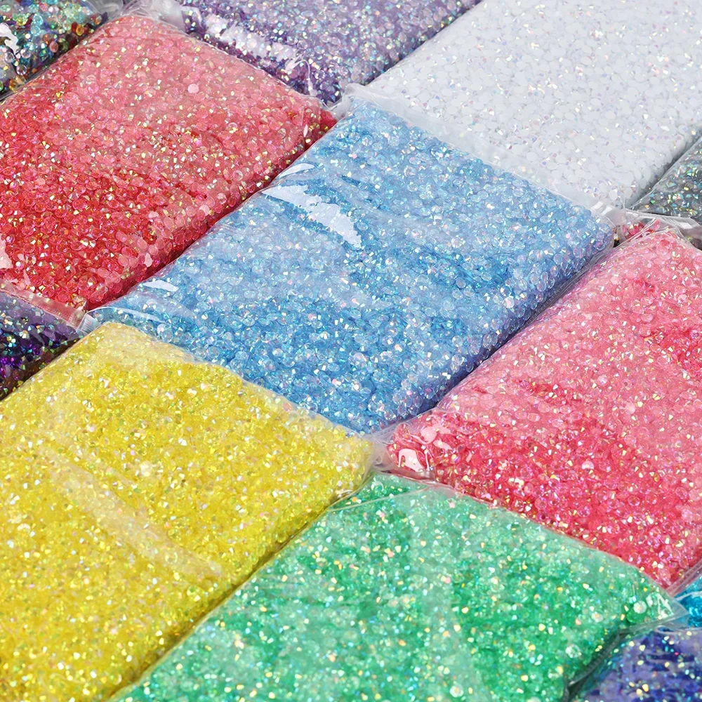 Bulk wholesale Jelly Color AB Transparent AB 2mm,3mm,4mm,5mm,6mm Facets FlatBack Resin Rhinestone Nail Art Garment Decoration