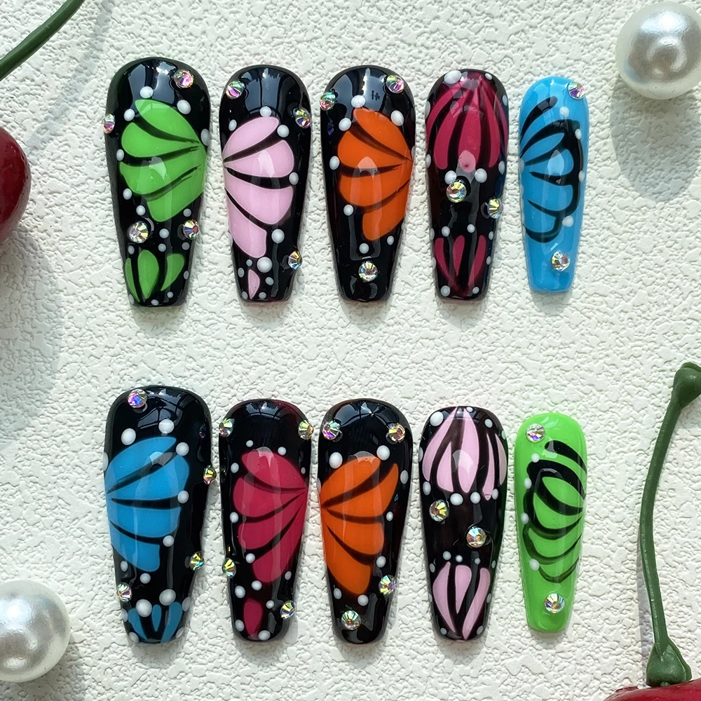

Luxury Custom Thickness Acrylic Hand Paint Press on Nails Gorgeous Coffin Y2K INS Fashion Artificial Fingernails Elegant Design
