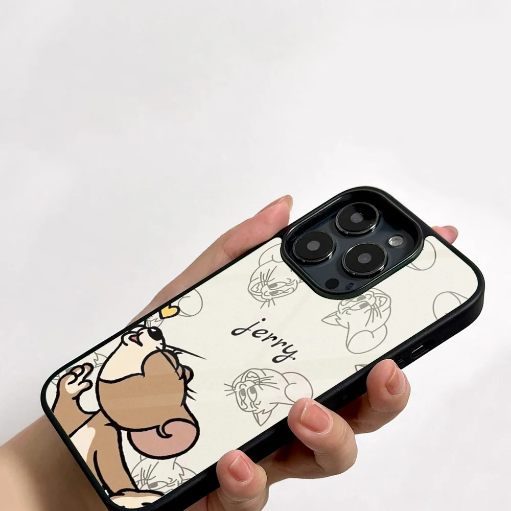 J-JerryS Mouse Tom Cat Cartoon Phone Case For IPhone 11 12 13 14 15 16 Plus Pro Max Mirror Acrylic PC TPU Cover