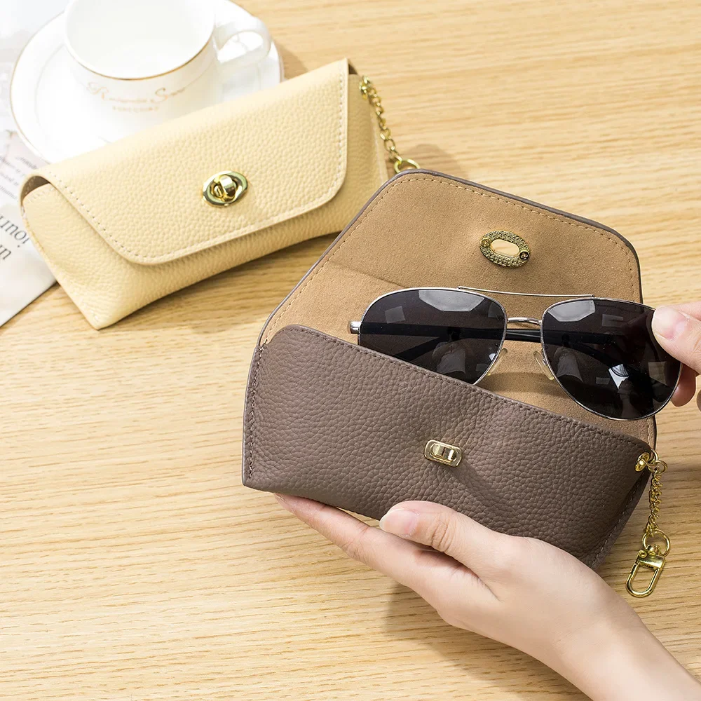 Glasses Bag Female Leather Sunglasses Storage Bags Fashion Glasses Case Convenient Hanging Buckle Glasses Bag