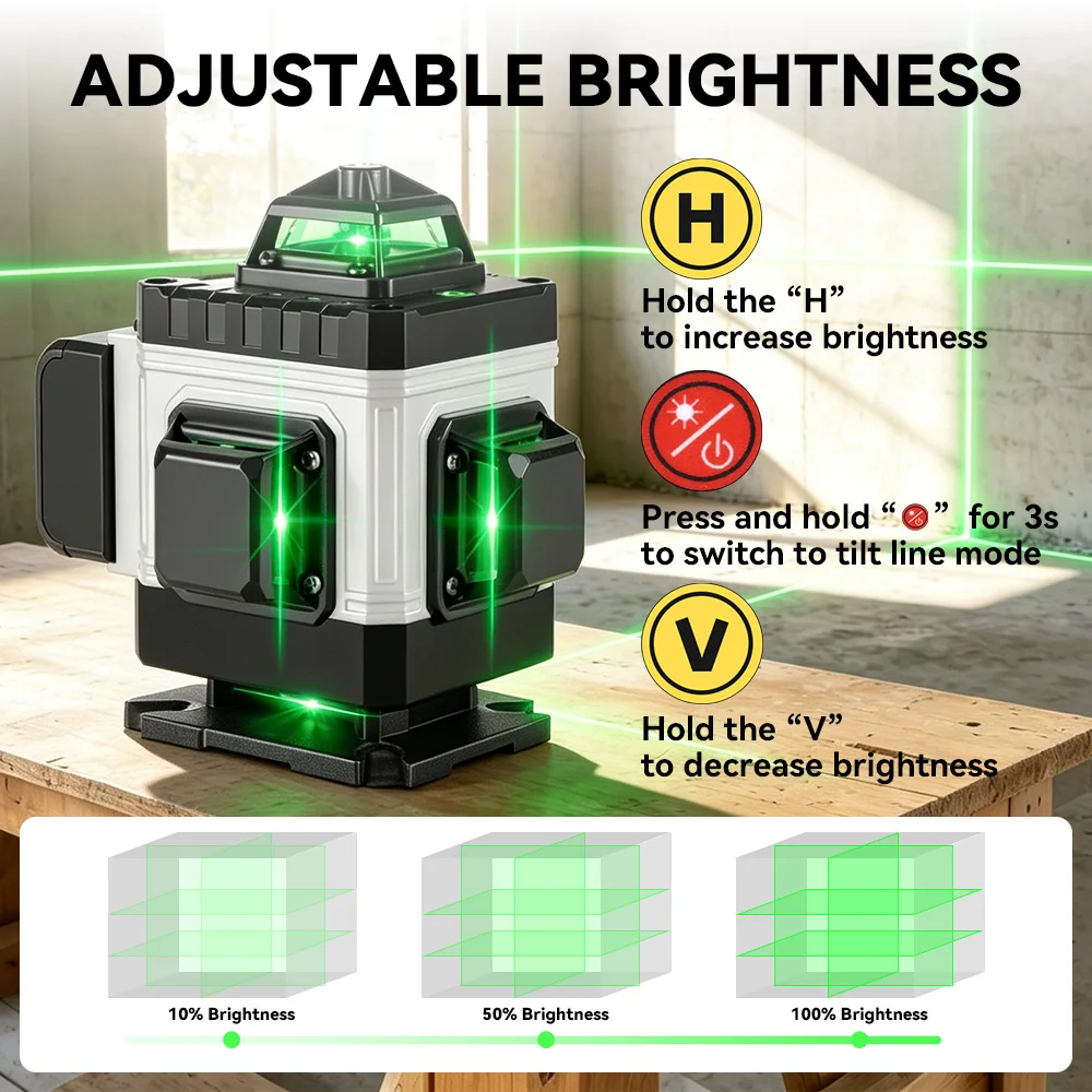 HGLINE Professionelle 16-Linien-Laser-Nivelliergerät mit APP-Fernbedienung, selbstnivellierend, 360° ° Horizontale und vertikale Laserwaage – Detail 8