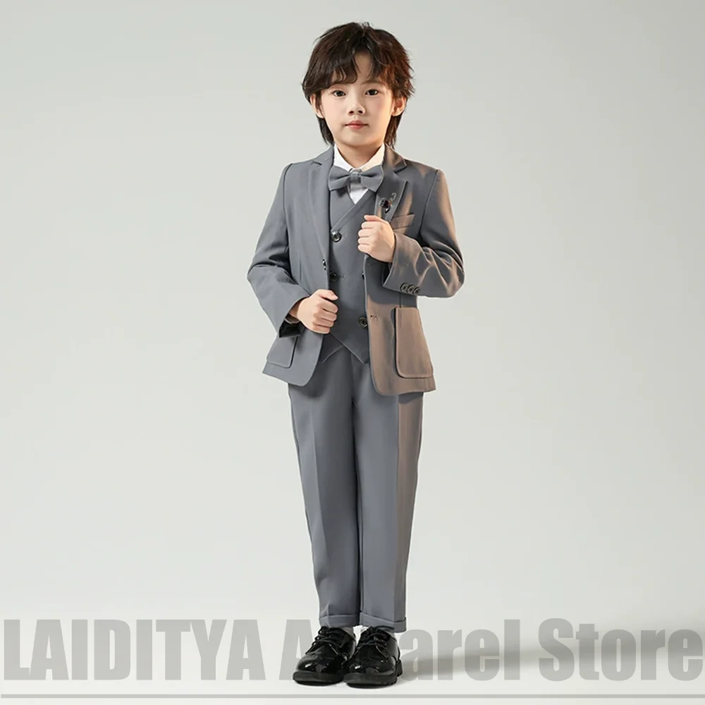 Kids Boy Formal Suit 3 Piece Fashion Single Breasted Notch Lapel Outfit For Stage Performance Wedding Birthday Party Tuxedo