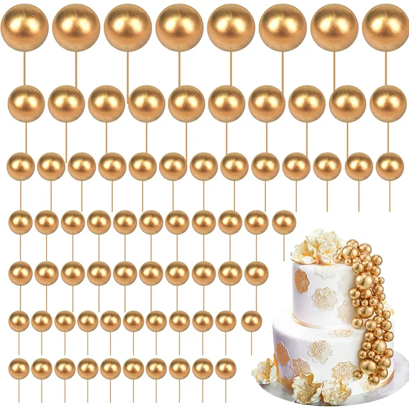 80 Pcs Gold Balls Cake Topper Mini Balloons Cake Toppers Silver Foam Ball Cake Decorations Cake Insert Topper for Birthday Party