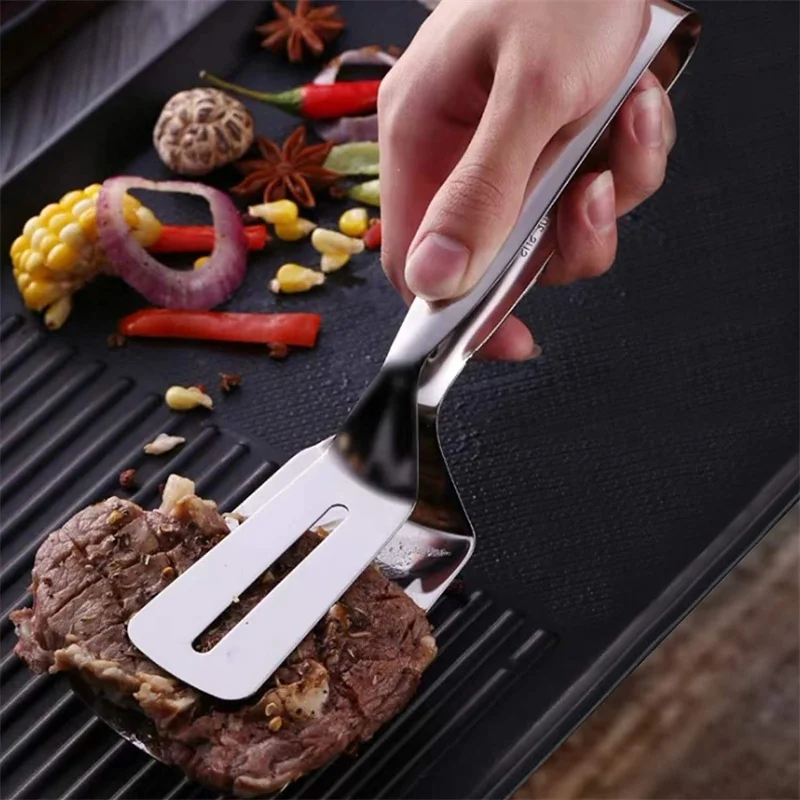 Stainless Steel Frying Shovel Clip Multifunctional Steak BBQ Utensils Fish Spatula Bread Tongs Household Picnic Kitchen Tool