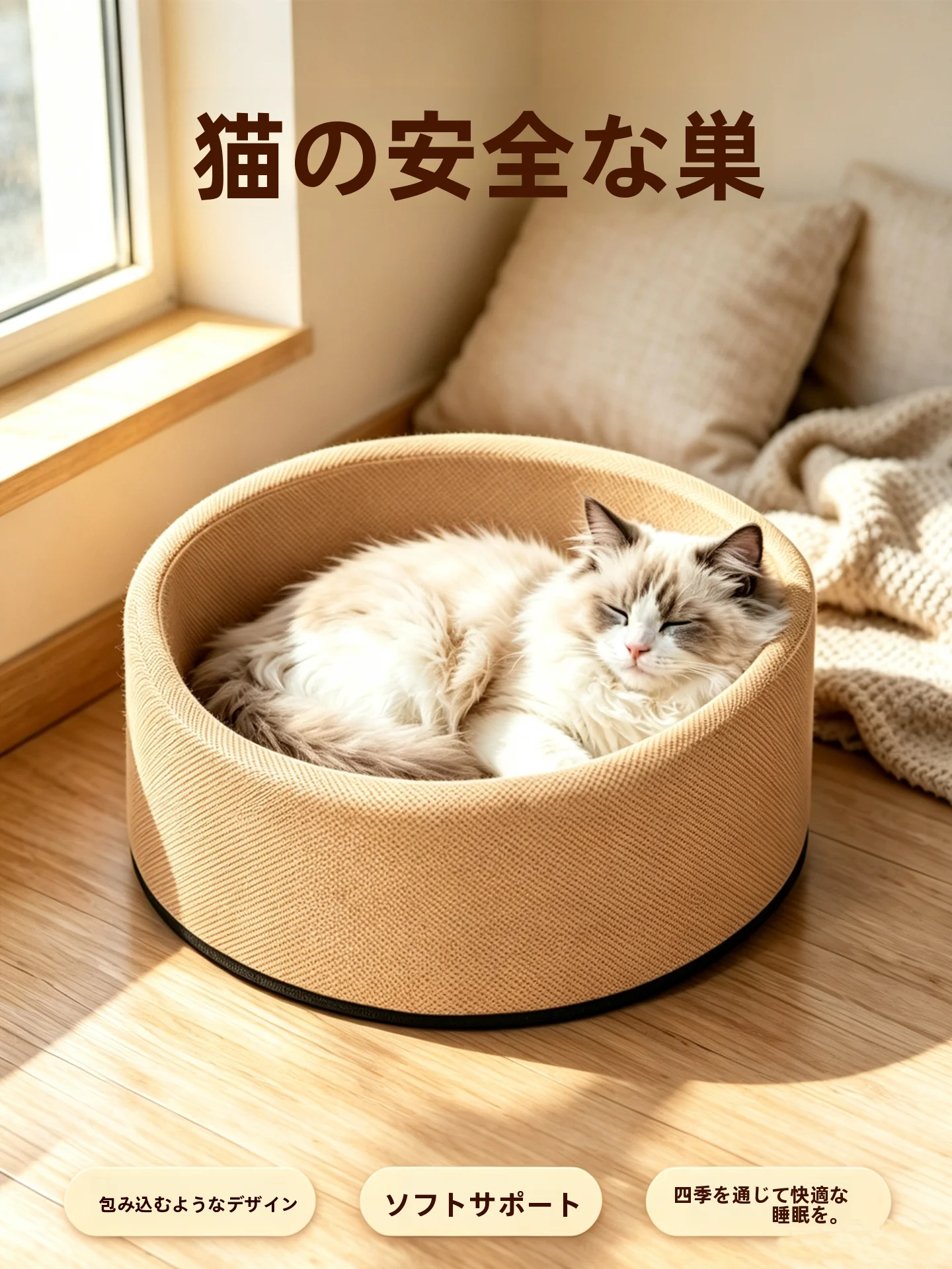 厚みのある猫用ベッド-オールシーズン対応-ユニバーサル-ラビットキャットネスト-安全で暖かい猫用マット-丸型-手作りステッチ-人工短毛ファー