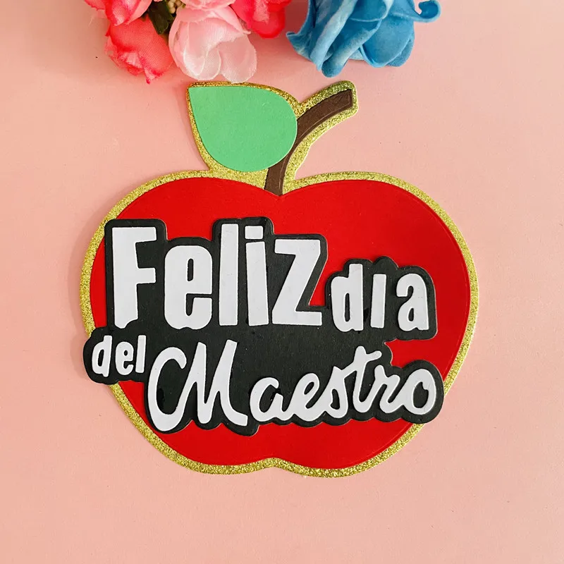 cute Apple with spanish word maestro die Metal Cutting Dies DIY Scrapbook Paper Cards Embossing Craft Die Cut handmade craft