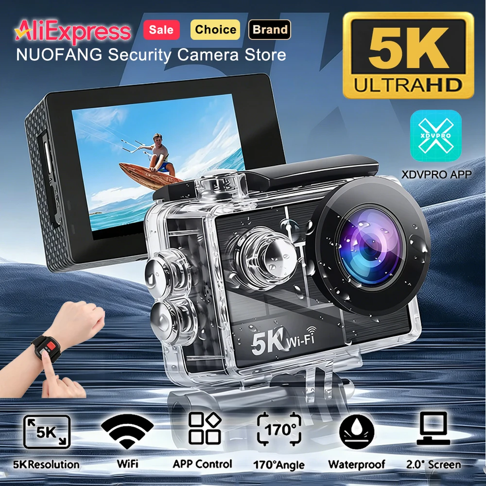 

Экшн-камера M44R 5K с фронтальным IPS-экраном, поддержка 4K/60FPS, Wi-Fi, 170° ° Широкоугольная водонепроницаемая камера для мотоциклетных и велосипедных шлемов, 30 м