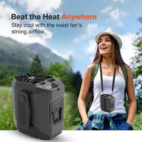 Portable Waist Fan Rechargeable Cooling Fan with Flashlight Neck Hands-Free for Outdoor Indoor Camping Travel As Power Bank
