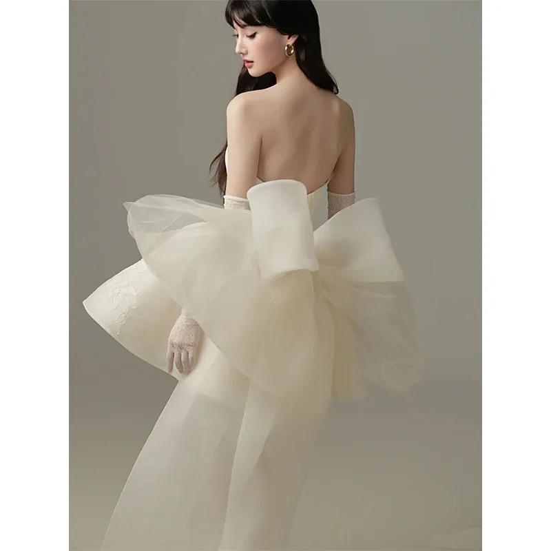 GIYSILE 2025 新白のウェディングドレスチューブトップノースリーブ弓セクシーなフォーマルドレス女性エレガントなパーティードレス女性イブニング