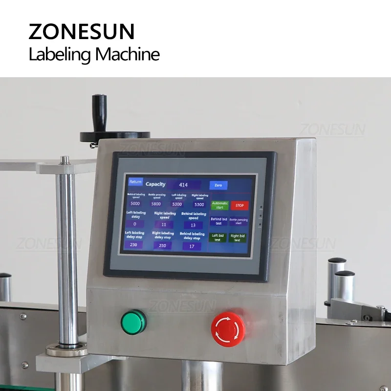 ZONESUN ZS-TB301 Automatic Double Sides Labeling Machine Shampoo Detergent 3 Stickers Flat Square Bottle Packing Production Line