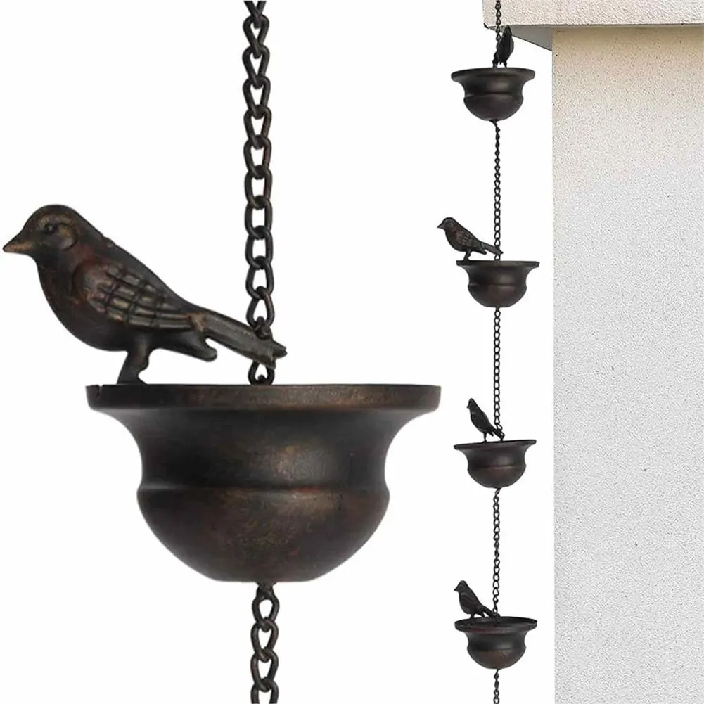 

8 Feet Birds On Cups Rain Chain Replacement Downspout Metal Rainwater Catcher Chain 8 Birds Cups for Outdoor Courtyard Garden