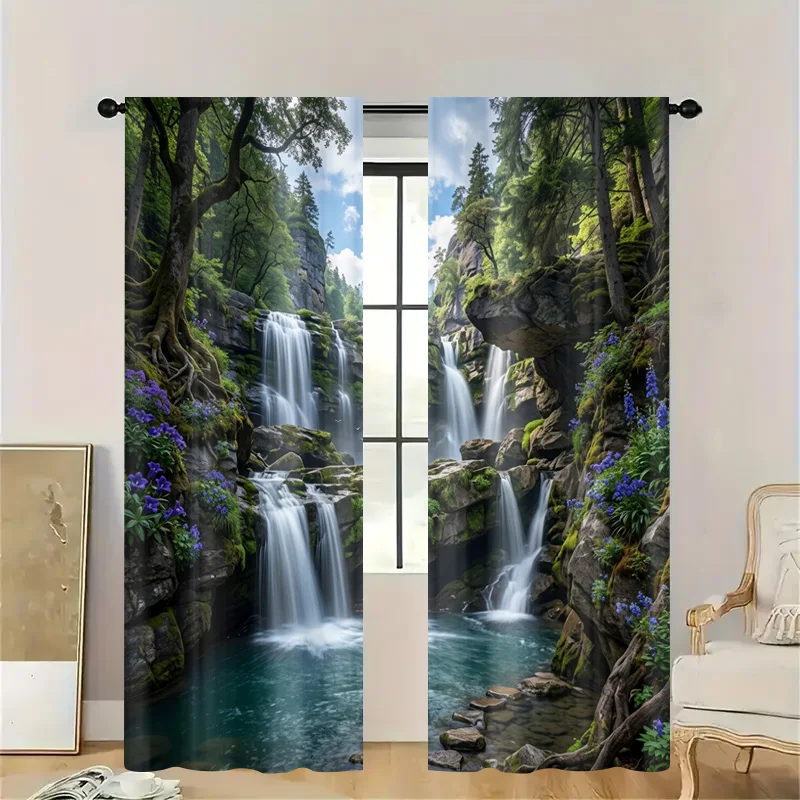 Stunning Nature Waterfall Forest Curtains Decorative Window Drapery Panel for Bathroom Kitchen Bedroom Living Room Home Decor Bo