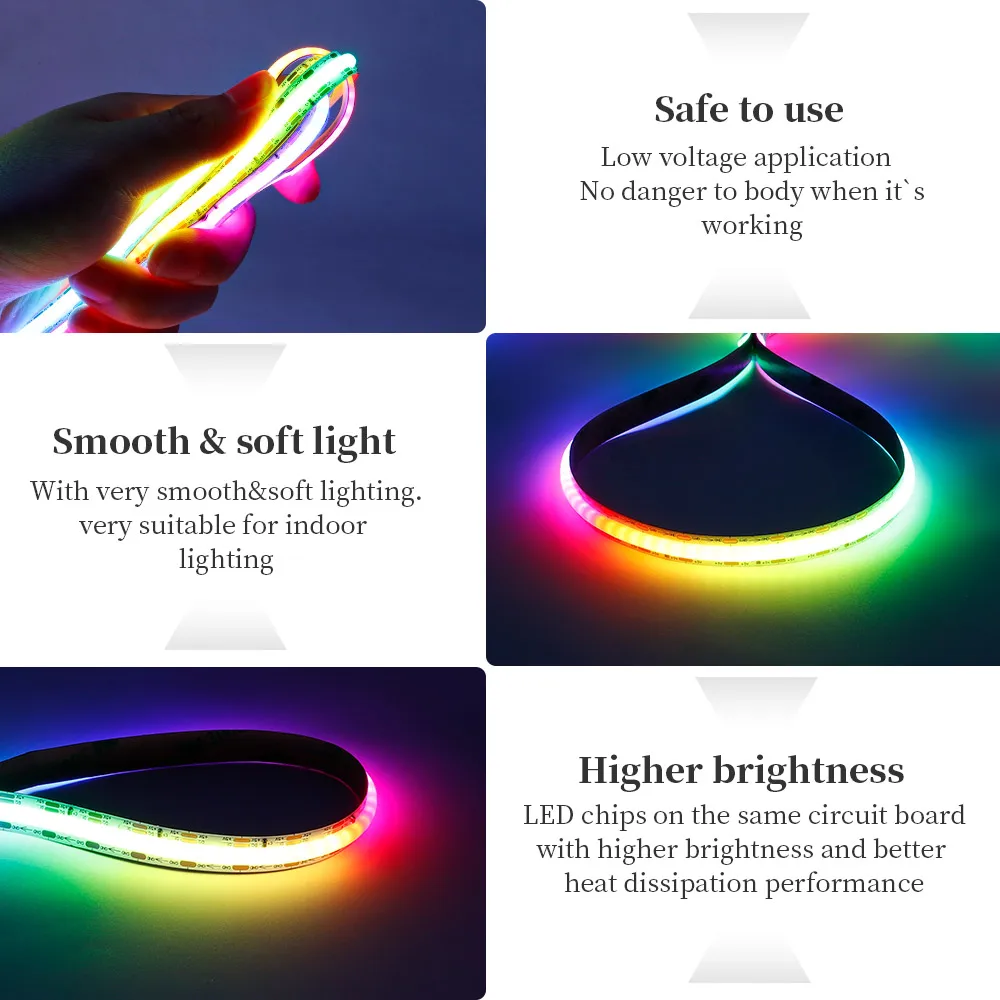 SK6812 RGBIC FOB COB Led Strip Colorful 240Leds/M Lights High Density Individually Addressable Tape Similar WS2812B DC5V