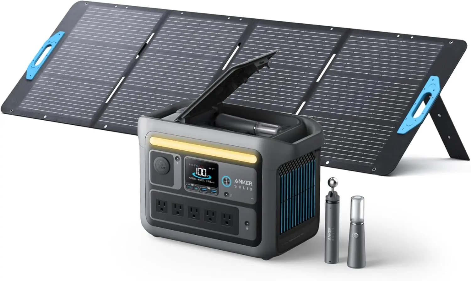 

SOLIX C800 Plus Portable Power Station with 200W Solar Panels 1200W (Peak 1600W) Solar Generator with Camping Lights