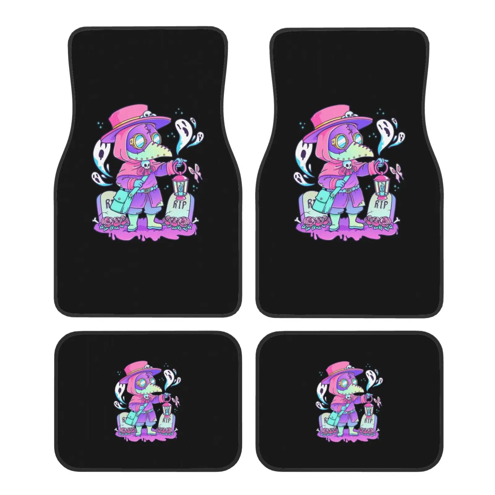 Plague Doctor Aesthetic Anime Pattern Car Floor Mats Durable Car Carpet Mat 4pcs with Anti-Slip Backing Fit for SUV Trucks