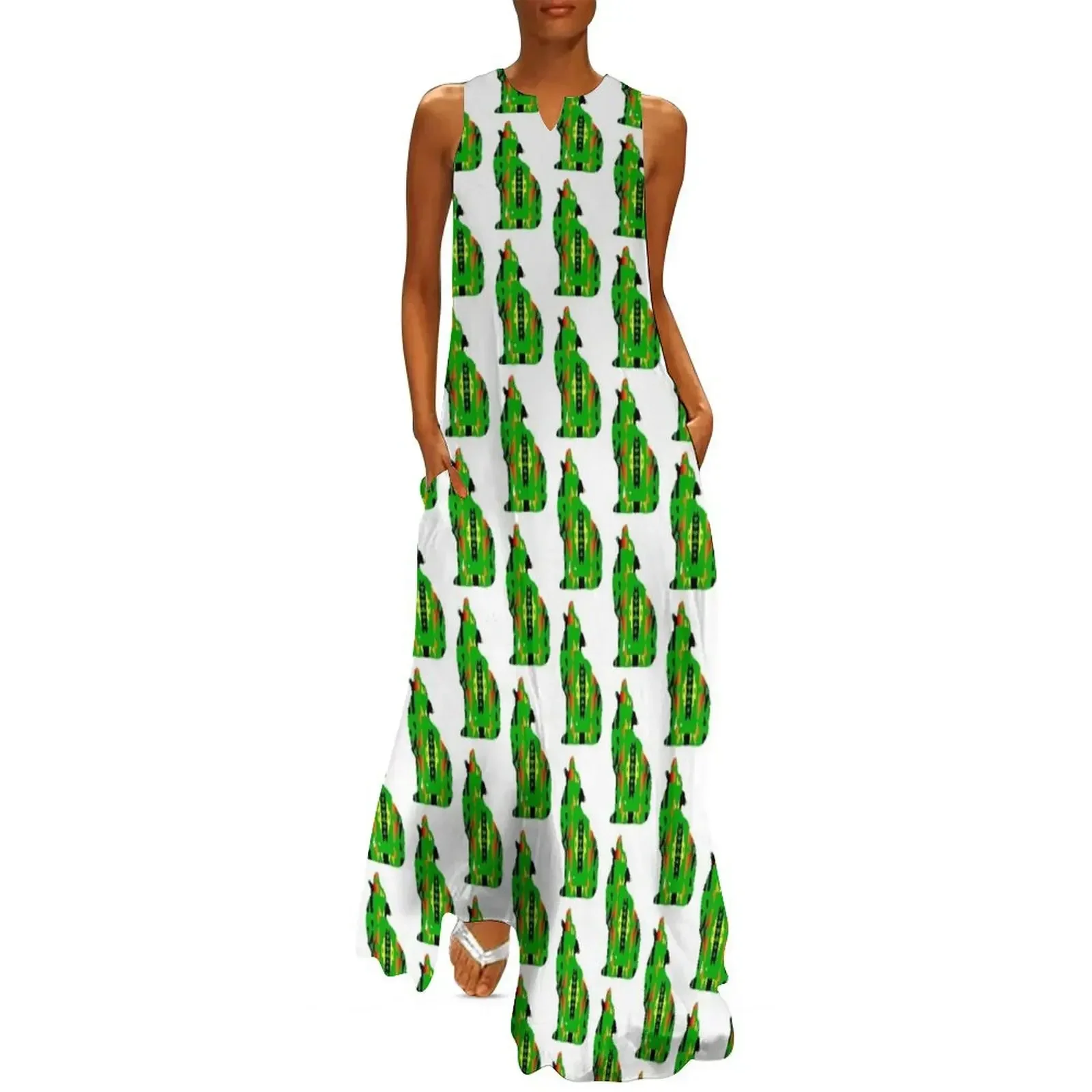 

Green / Fire Colors / Black Native Print Wolf Long Dress summer clothes for women Elegant gown evening dress woman Dress