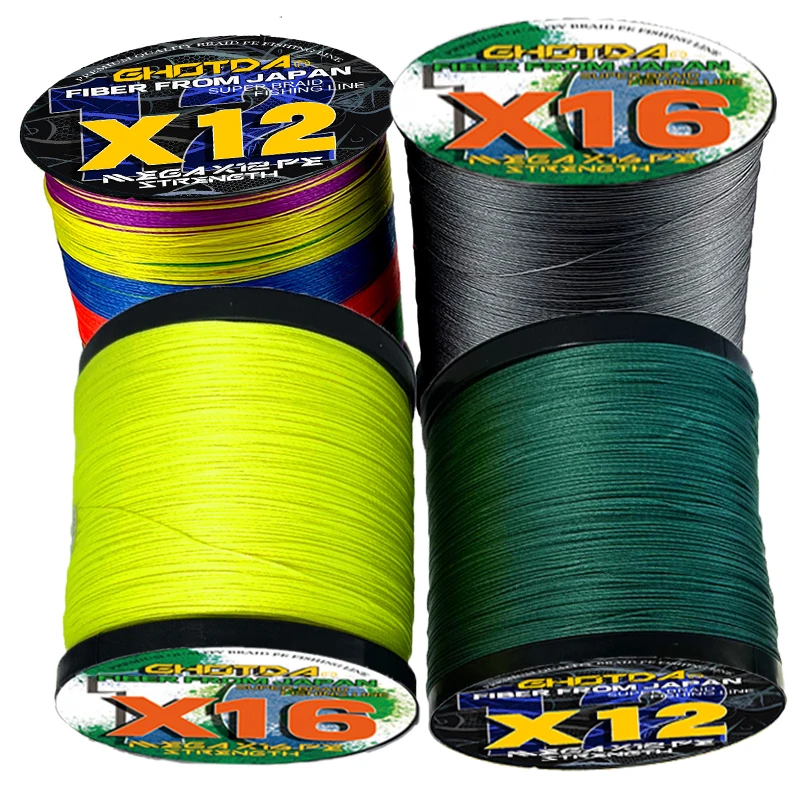 16/12 Strands Extreme Strong PE Braided Fishing Line 1000M 25LB-200LB Hollow Core Multifilament Main Wire Diameter 0.16mm-0.80mm