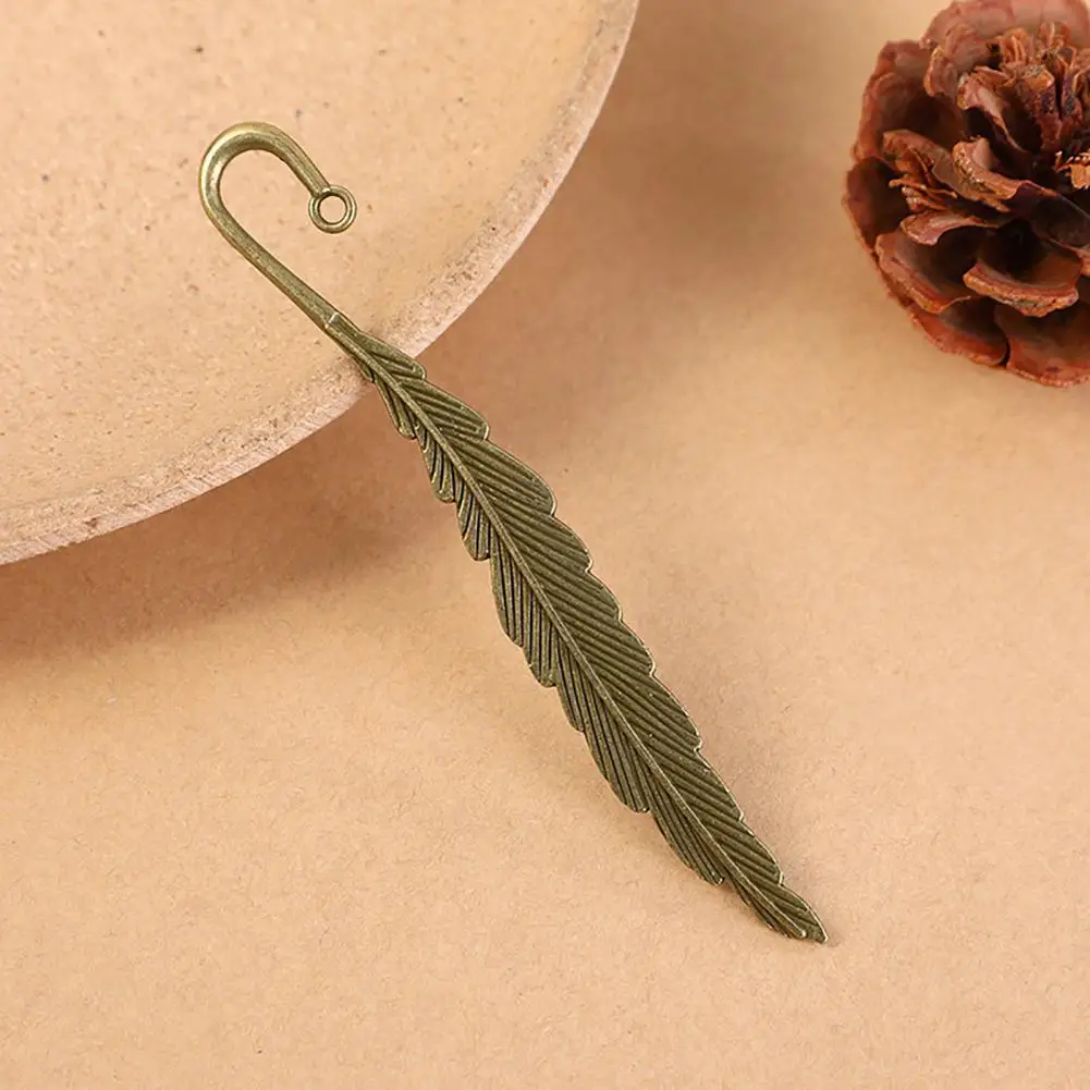 2Pcs 11.5cm Feather Shape Bookmark Metal Book Mark Page Reading DIY Gifts Stationery Retro Style For Home Study School Office