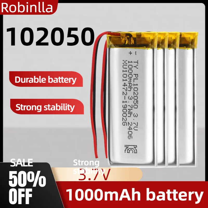 แบตเตอรี่ 102050 1000mAh 3.7V ลิเธียมโพลิเมอร์ 1-10 ชิ้นสำหรับชุดหูฟังบลูทูธ TWS, คีย์บอร์ด, ลำโพง, เครื่องบันทึกเสียง, เครื่องสัก