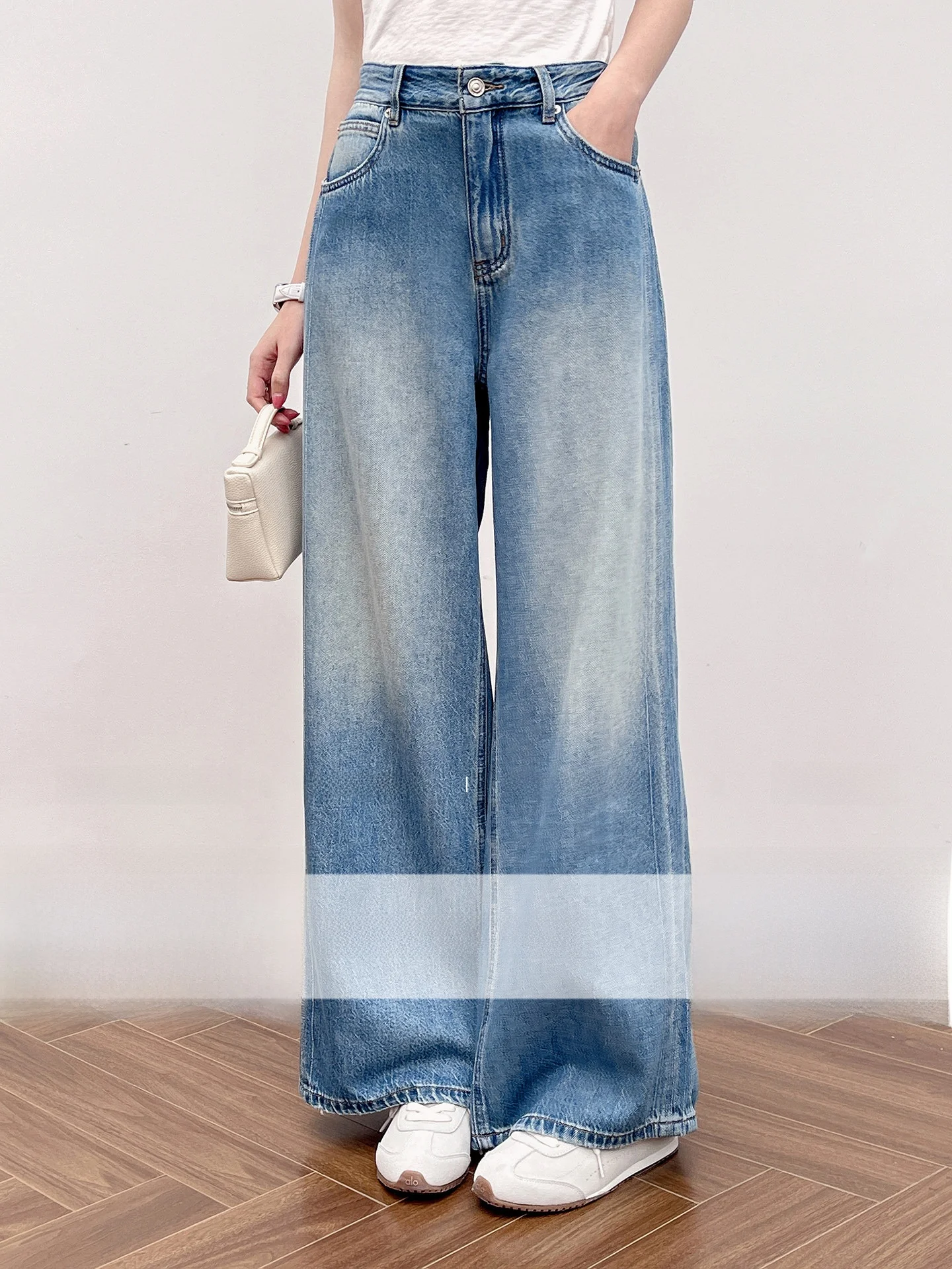

Korean Fashion Wide Leg Han Anti-Wrinkle Smooth Slimming Floor-Length Denim Pants New Women's Jeans High Waist Zipper ...
