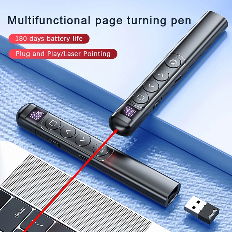 

1x PPT Remote Control Pen Page Turning Laser Presenter Electronic USB Chargeable Multimedia Teaching Demonstration Laser Pointer