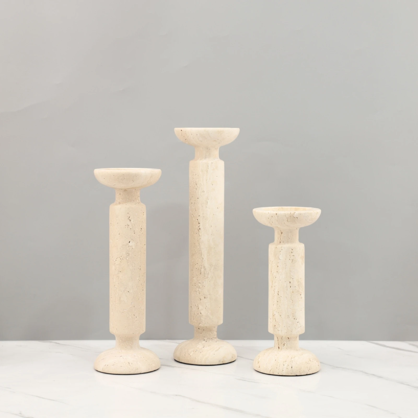 Travertine Candle Holder Geometric Stone Candle Holder Votive Stand Textured Decor Matte for Tabletop, Dining Table