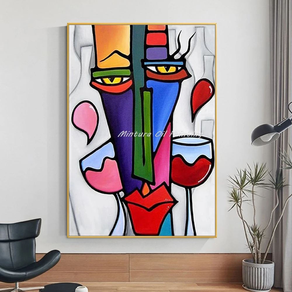 Mintura,Handpainted Cartoon Character Oil Paintings on Canvas,Modern Abstract Figure Wall Art,Picture for Living Room,Home Decor