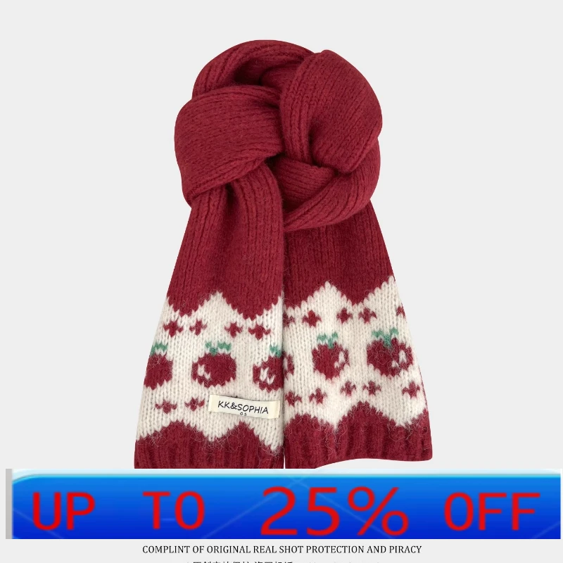

LMM knitted apple red scarf for women winter warmth and versatile cute woolen neck scarf