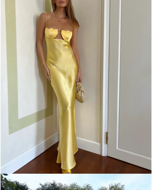 

Y2K Summer Dress Woman V-Neck Hollow Out Dress Sexy Camisole Dress Backless High Waist Slim Fit Temperament Urban Party Dress