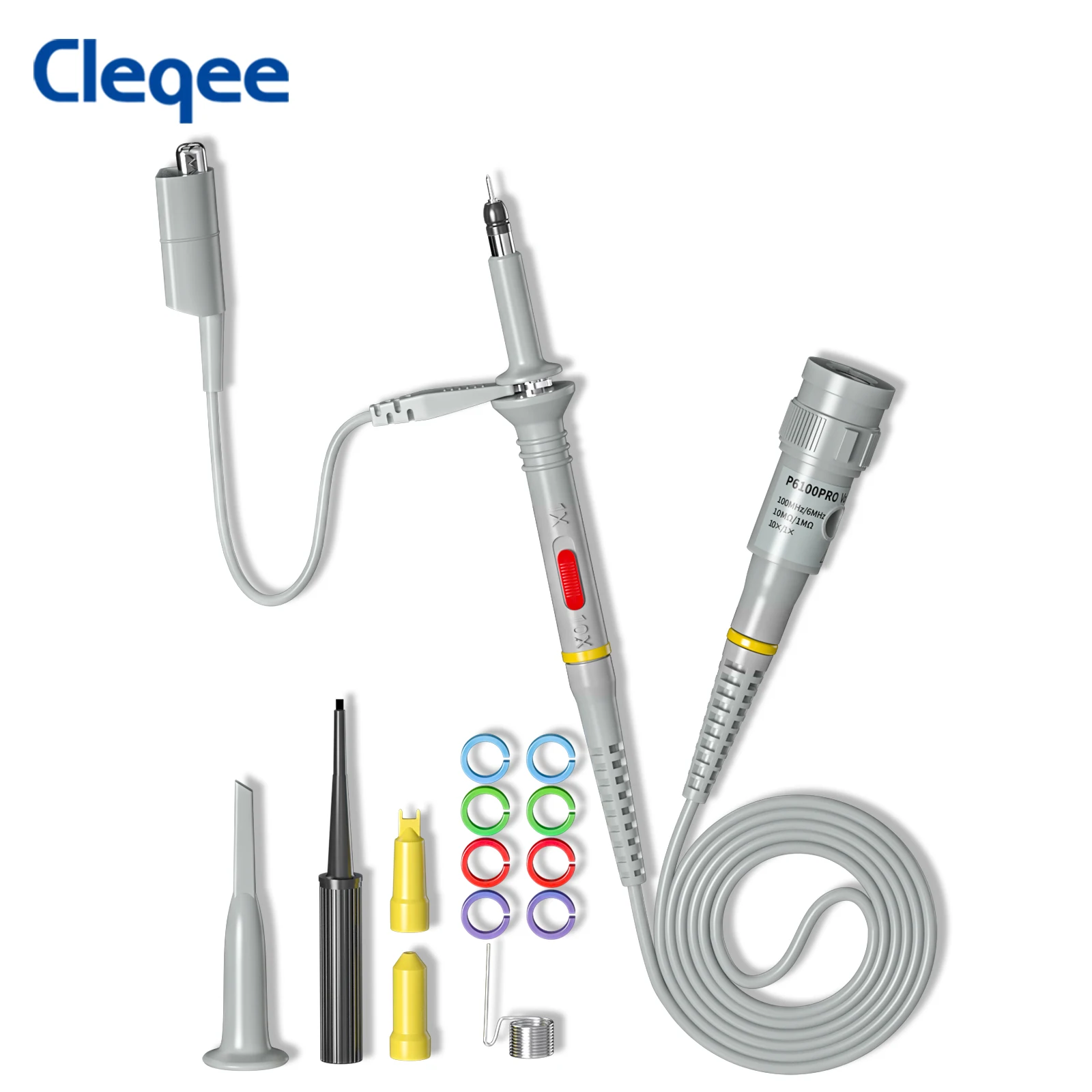 Cleqee P6100PRO Safety BNC Connector 100MHz Bandwidth Oscilloscope Probe 1X/10X Adjustable Attenuation
