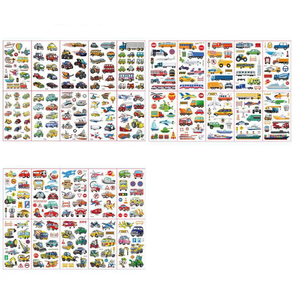 10 pz/set Tattoo Kids vari Cartoon Car Fake Tattoo Sticker tatuaggi temporanei impermeabile Airplane Tattoo Arm Hand For Child