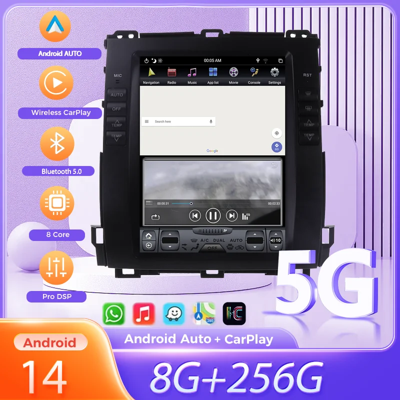 

12.3" Vertical Screen Android 14 Car multimedia GPS Player For TOYOTA Land Cruiser Prado 150 2018 radio recorder head unit