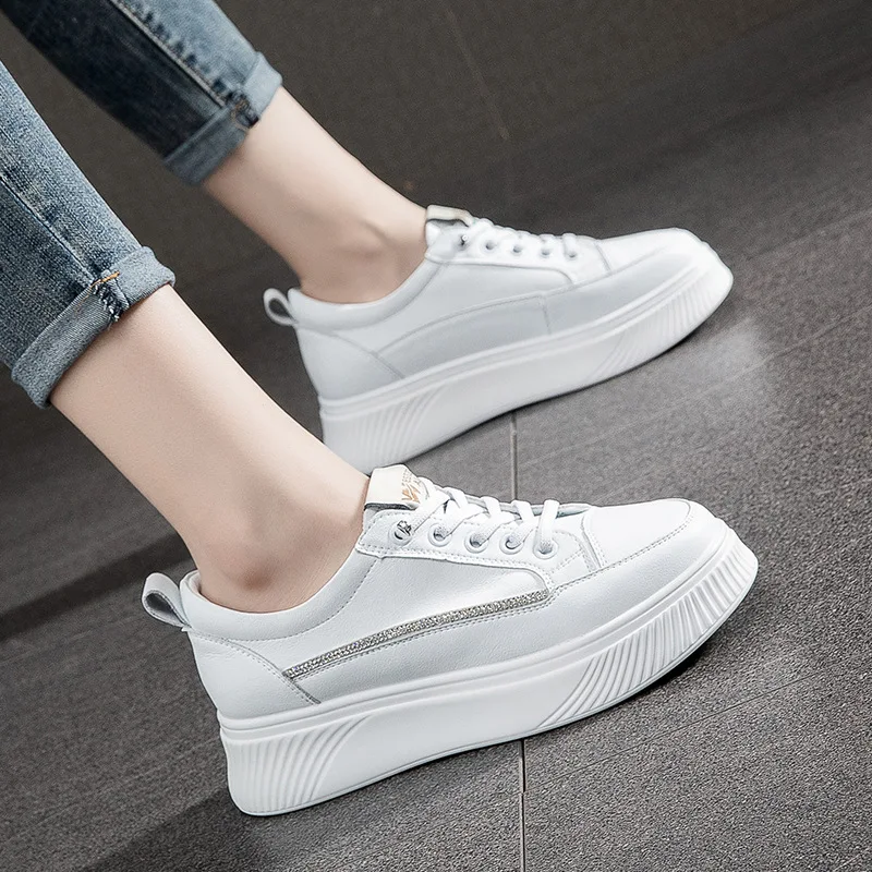 

Meotina Women Sneakers Natural Real Leather Flats Round Toe Platform Fashion Concise Shoes Ladies Daily Shoes Spring Autumn 40