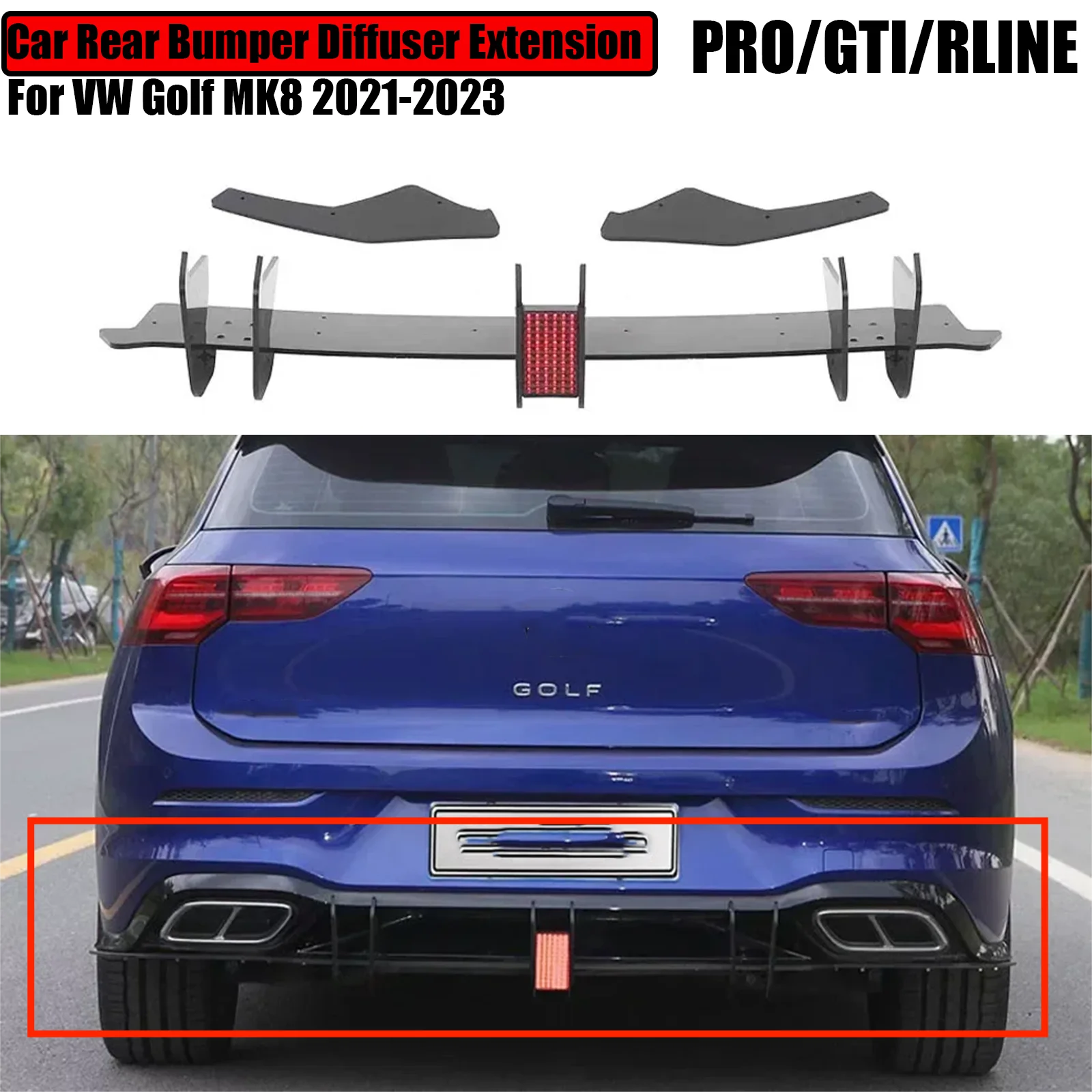 

For Volkswagen VW Golf MK8 GTI PRO RLINE 2021 2022 2023 Rear Bumper Lip Diffuser Extension Spoiler Spilitter Protector Trim