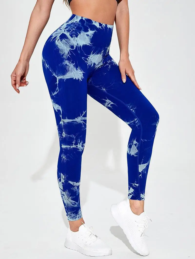 Hip Liftting Seamless Fitness Yoga Leggings Tie Dye Exercise Tights For Women Tummy Control High Waist Workout Pants