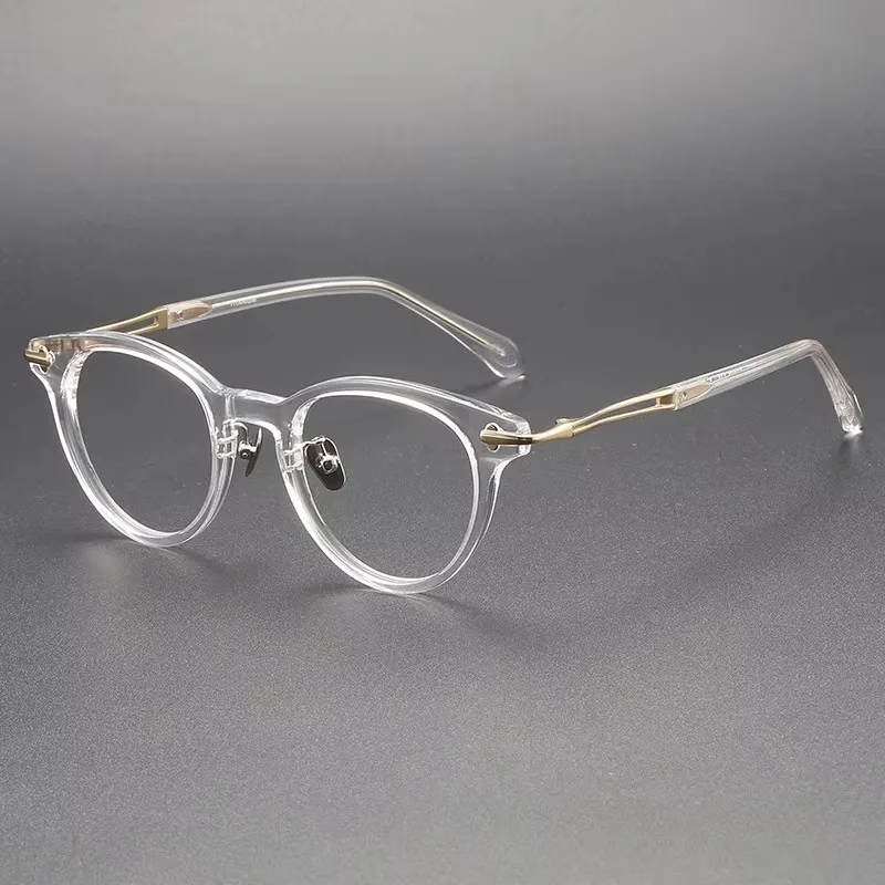 レトロ猫メガネ女性コンピュータフレーム日本製手作りアセテート大男性用オーバルチタン抗青色近視眼鏡