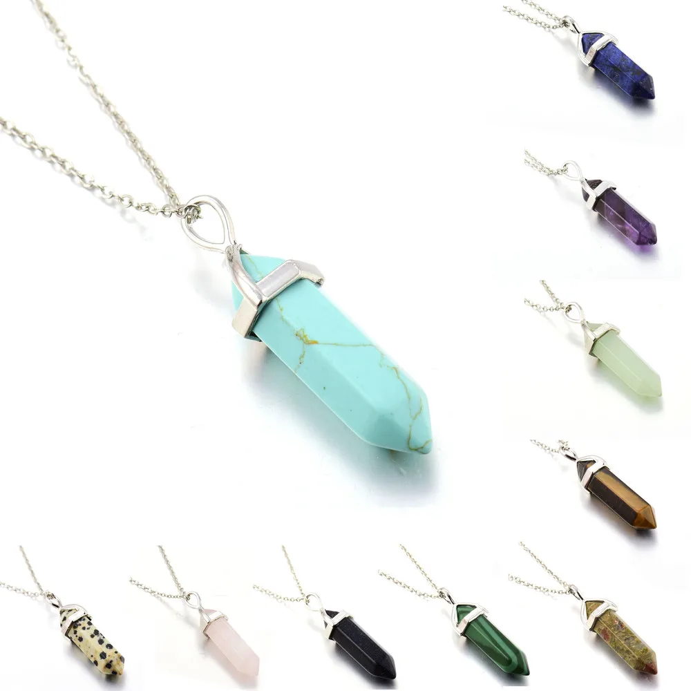 2019 Red Stone Hexagonal Column Cone Pendant Necklace Girl Fashion Couple  Necklaces