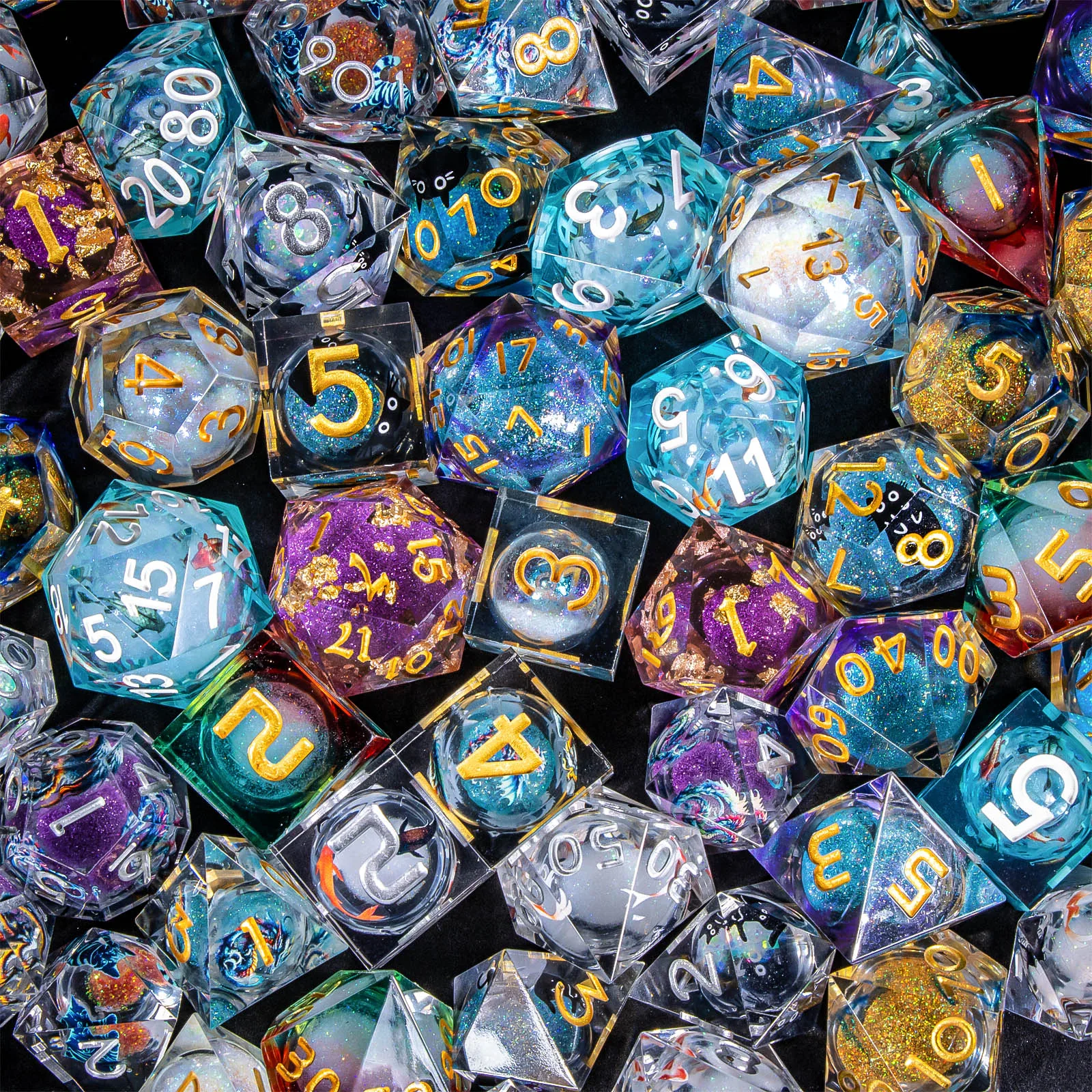 Full Dice Set Mystery Blind Box - Liquid Core Resin DND Polyhedral Dice including D20 & D60 Dice for Dungeons And Dragons Gaming